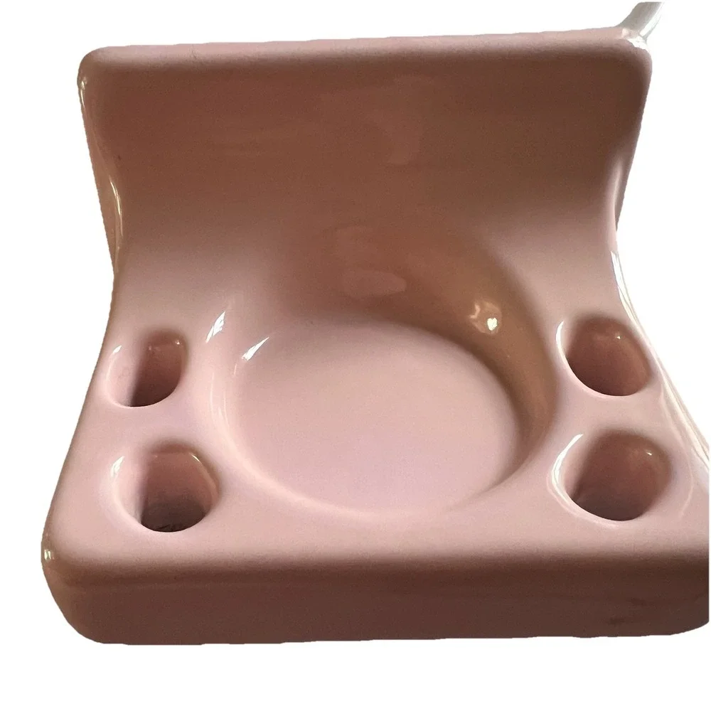 Vtg MCM Tile-In Porcelain Sink Toothbrush & Cup Holder Made In Japan Pink Blush